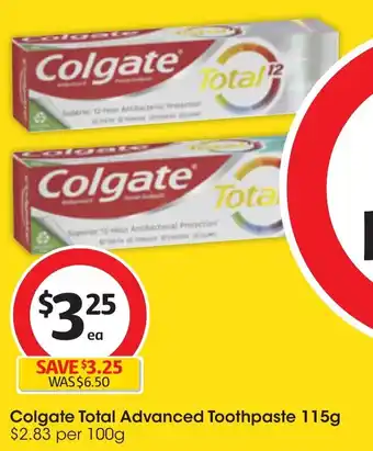 Coles Colgate Total Advanced Toothpaste 115g offer