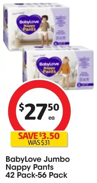 Coles BabyLove Jumbo Nappy Pants 42 Pack-56 Pack offer