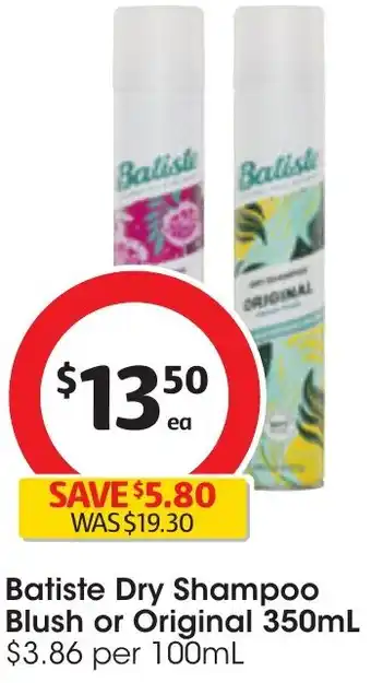 Coles Batiste Dry Shampoo Blush or Original 350mL offer