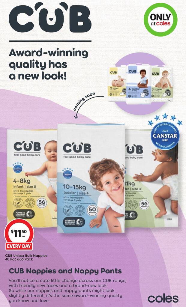 CUB Nappies and Nappy Pants offer at Coles