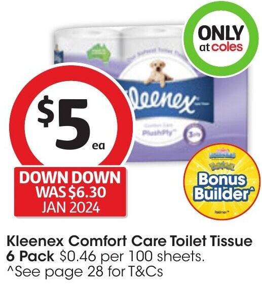 Kleenex Comfort Care Toilet Tissue 6 Pack offer at Coles