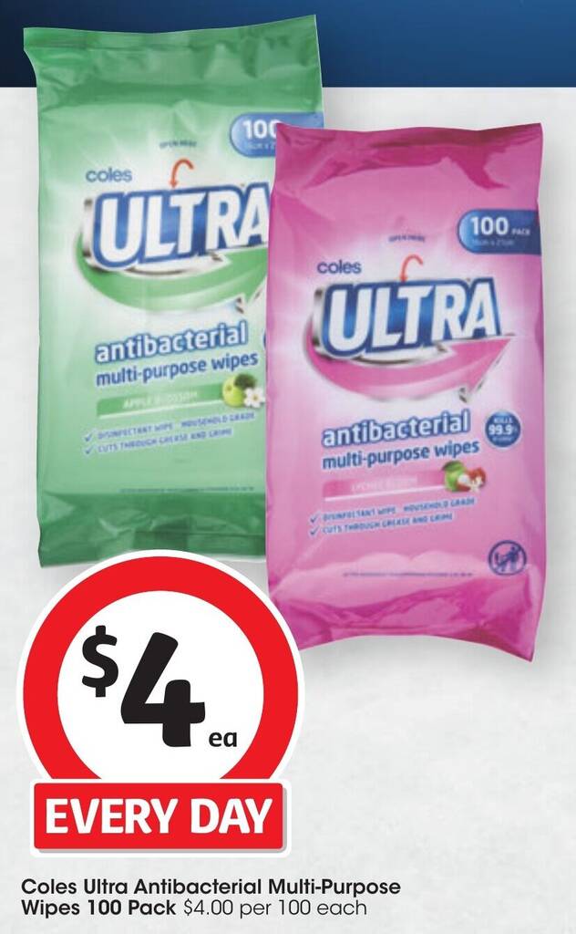 Coles Ultra Antibacterial MultiPurpose Wipes 100 Pack offer at Coles