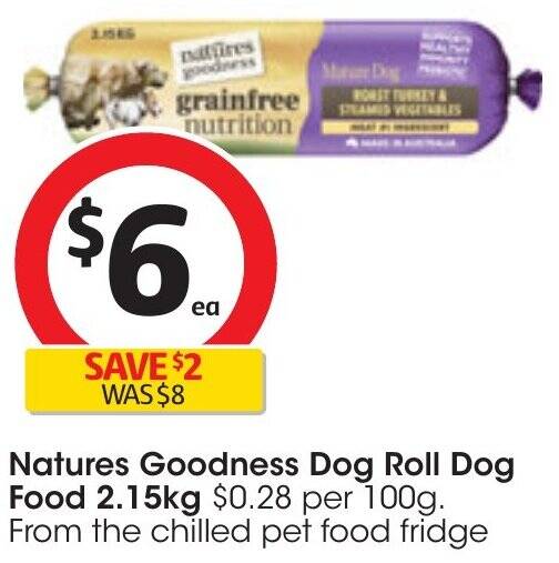 Natures Goodness Dog Roll Dog Food 2.15kg offer at Coles