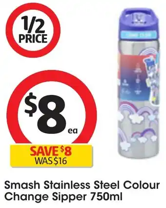 Coles Smash Stainless Steel Colour Change Sipper 750ml offer