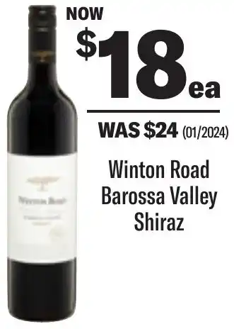 Coles Winton Road Barossa Valley Shiraz offer