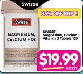 Your Discount Chemist SWISSE Magnesium, Calcium + Vitamin D Tablets 120 offer