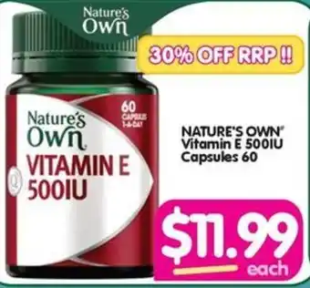NATURE'S OWN Vitamin E 500IU Capsules 60