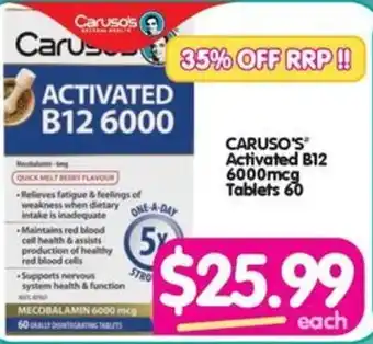 Your Discount Chemist CARUSO'S Activated B12 6000mcg Tablets 60 offer