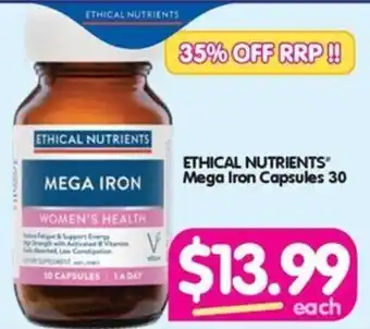 Your Discount Chemist ETHICAL NUTRIENTS Mega Iron Capsules 30 offer