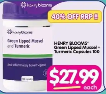HENRY BLOOMS Green Lipped Mussel + Turmeric Capsules 100