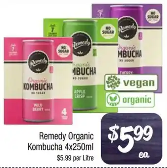 Remedy Organic Kombucha 4x250ml