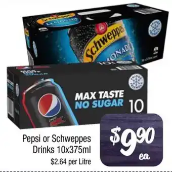 Farmer Jack's Pepsi or Schweppes Drinks 10x375ml offer