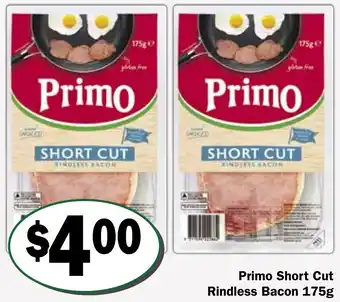 Friendly Grocer Primo Short Cut Rindless Bacon 175g offer