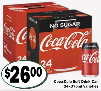Friendly Grocer Coca-Cola Soft Drink Can 24x375ml Varieties offer