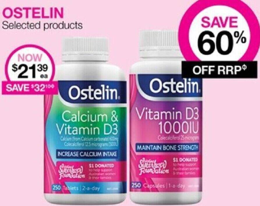 OSTELIN Calcium & Vitamin D3, Vitamin D3 1000IU offer at Priceline