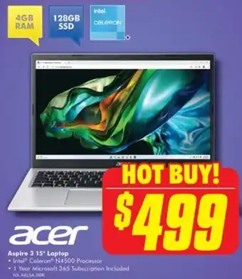 The Good Guys Aspire 3 15" Laptop offer