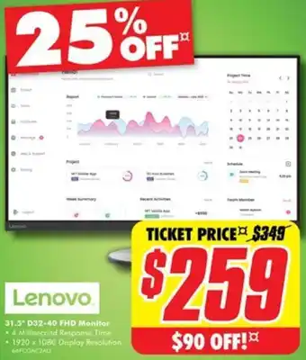 The Good Guys Lenovo 31.5" D32-40 FHD Monitor offer