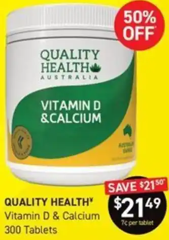 QUALITY HEALTH Vitamin D & Calcium 300 Tablets