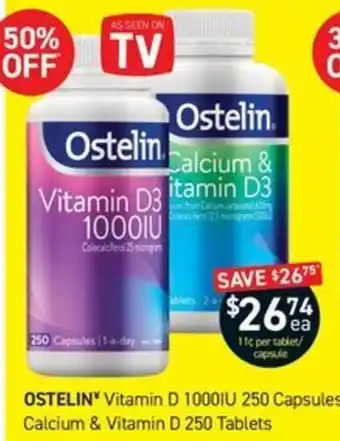 OSTELIN Vitamin D 1000IU 250 Capsules, Calcium & Vitamin D 250 Tablets