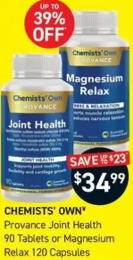 Chemist King Chemists' Own Provance Joint Health 90 Tablets or Magnesium Relax 120 Capsules offer