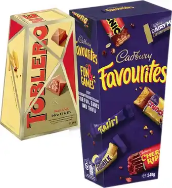IGA Cadbury Favourites 340-352g or Toblerone Pralines 180g Selected Varieties offer
