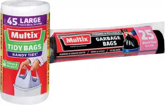 IGA Multix 56 Litre Garbage Bags 25 Pack, Medium Handy Ties 50 Pack or Large Tidy Bags 45 Pack offer