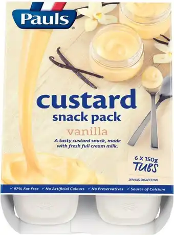 IGA Pauls Vanilla Custard Snack Pack 6x150g offer