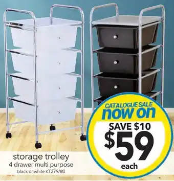 Cheap as Chips storage trolley 4 drawer multi purpose black or white offer