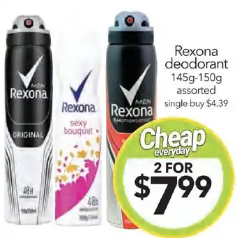 Cheap as Chips Rexona deodorant 145g-150g offer