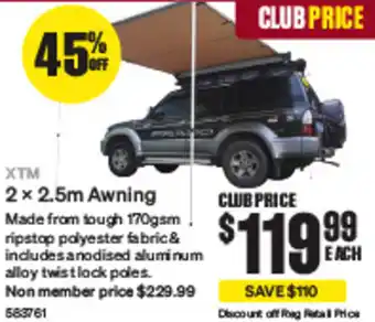 SuperCheap Auto XTM 2 x 2.5m Awning offer