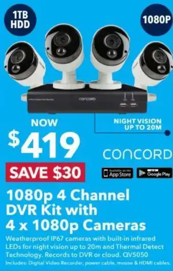Jaycar Electronics 1080p 4 Channel DVR Kit with 4 x 1080p Cameras offer