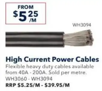 Jaycar Electronics High Current Power Cables offer