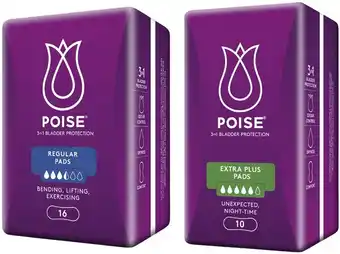 Coles Poise Pads For Bladder Leaks Regular 16 Pack or Extra Plus 10 Pack offer