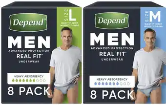 Coles Depend Real Fit Incontinence Underwear For Men Assorted Sizes 8 Pack offer