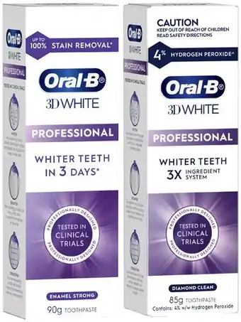 Coles Oral B 3D White Pro Diamond Clean or Strong Enamel Toothpaste 85g-90g offer