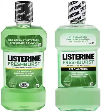 Coles Listerine Mouthwash Freshburst or Freshburst Zero 500mL offer