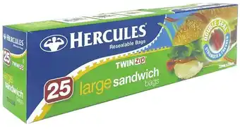 Coles Hercules Twinzip Sandwich Bags Large 25 Pack offer