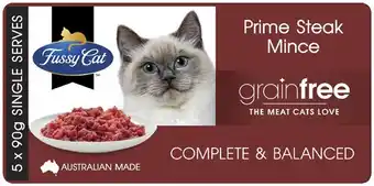 Coles Fussy Cat Grainfree Prime Steak Mince Cat Food 5x90g offer
