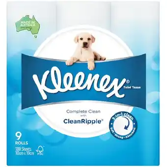 Woolworths Kleenex Complete Clean Toilet Tissue Pk 9 offer