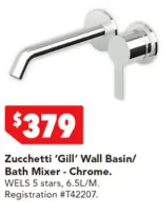 Harvey Norman Zucchetti 'Gill' Wall Basin/ Bath Mixer - Chrome offer
