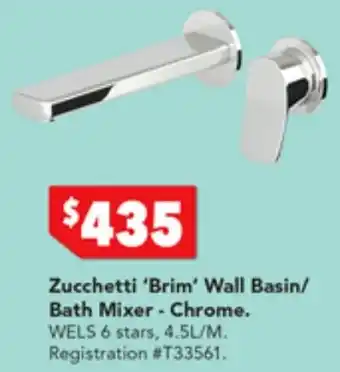 Harvey Norman Zucchetti 'Brim' Wall Basin/ Bath Mixer - Chrome offer