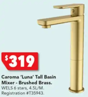 Harvey Norman Caroma 'Luna' Tall Basin Mixer - Brushed Brass offer