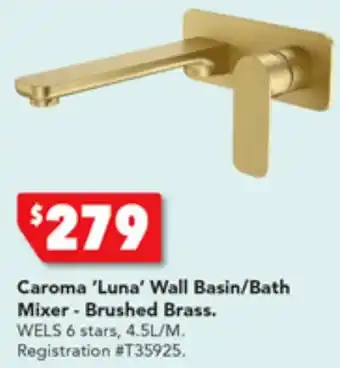Harvey Norman Caroma 'Luna' Wall Basin/Bath Mixer - Brushed Brass offer