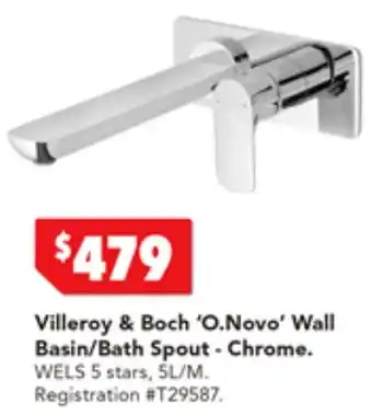 Harvey Norman Villeroy & Boch 'O.Novo' Wall Basin/Bath Spout - Chrome offer