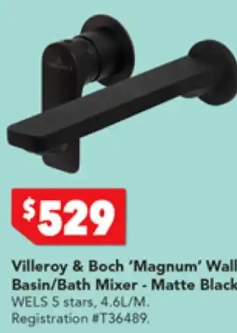 Harvey Norman Villeroy & Boch 'Magnum' Wall Basin/Bath Mixer - Matte Black offer