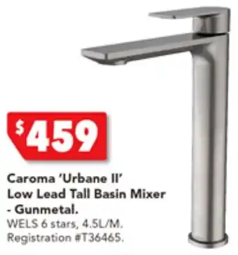 Harvey Norman Caroma 'Urbane Il' Low Lead Tall Basin Mixer - Gunmetal offer