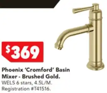 Harvey Norman Phoenix 'Cromford' Basin Mixer - Brushed Gold offer
