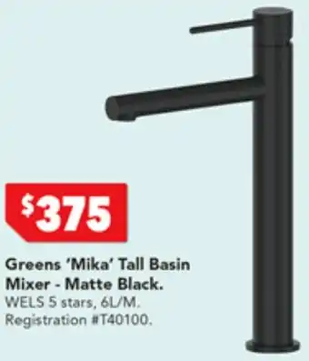 Harvey Norman Greens 'Mika' Tall Basin Mixer - Matte Black offer