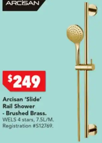 Harvey Norman Arcisan 'Slide' Rail Shower - Brushed Brass offer
