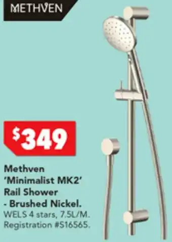 Harvey Norman Methven 'Minimalist MK2' Rail Shower - Brushed Nickel offer